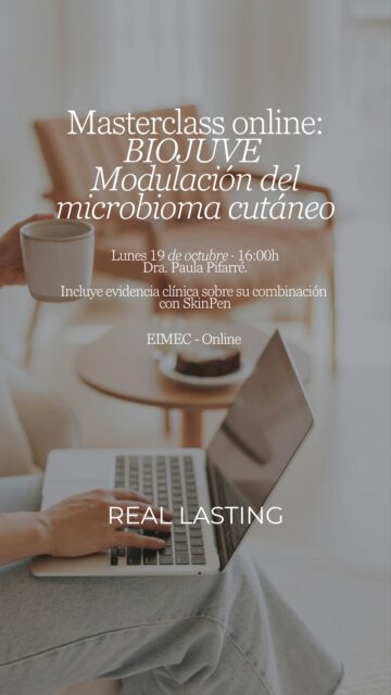 La calidad de la piel empieza mucho antes de lo que vemos.

El conocimiento del microbioma cutáneo está abriendo nuevas vías para entender y abordar la salud y la calidad de la piel desde una perspectiva más avanzada.

En Real Lasting, creemos que la innovación adquiere verdadero valor cuando llega acompañada de conocimiento, evidencia y formación médica.

El próximo 19 de octubre, acercamos junto a EIMEC una nueva Masterclass online con la Dra. Paula Pifarré, centrada en la modulación del microbioma cutáneo con BIOJUVE.

Durante la sesión se abordará también la evidencia clínica de la combinación de BIOJUVE con SkinPen, ampliando las posibilidades de abordaje orientadas a mejorar la calidad de la piel.

📅 19 de octubre
🕓 16:00 h (CEST)
💻 Online

👉 Inscríbete:
https://eimec.lp.page/formacion-real-lasting-19-10-2026

Real Lasting es el canal especializado para profesionales médicos que buscan incorporar innovación, conocimiento y nuevas soluciones a su práctica clínica.

Si eres médico colegiado y todavía no formas parte de nuestra comunidad profesional, queremos conocerte.

#RealLasting #BIOJUVE #SkinPen #MedicinaEstetica #FormacionMedica #ExcelenciaClinica #Innovacion #EIMEC #SaludYCiencia