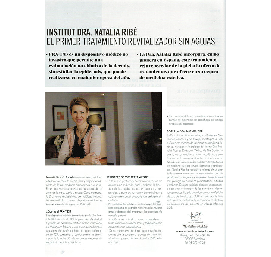 INSTITUT DRA. NATALIA RIBÉ, EL PRIMER TRATAMIENTO REVITALIZADOR SIN AGUJAS