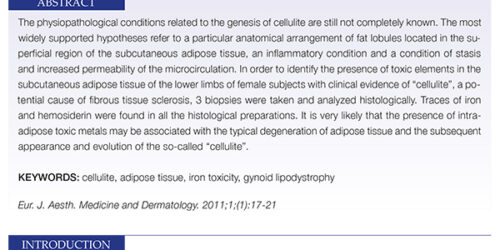 Extracellular iron toxicity as a determinant physiopathological model for so-called "cellulitie"