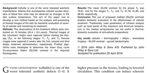 Thermographic mapping of the skin surface in biometric evaluation of cellulite treatment effectiveness - ALIDYA